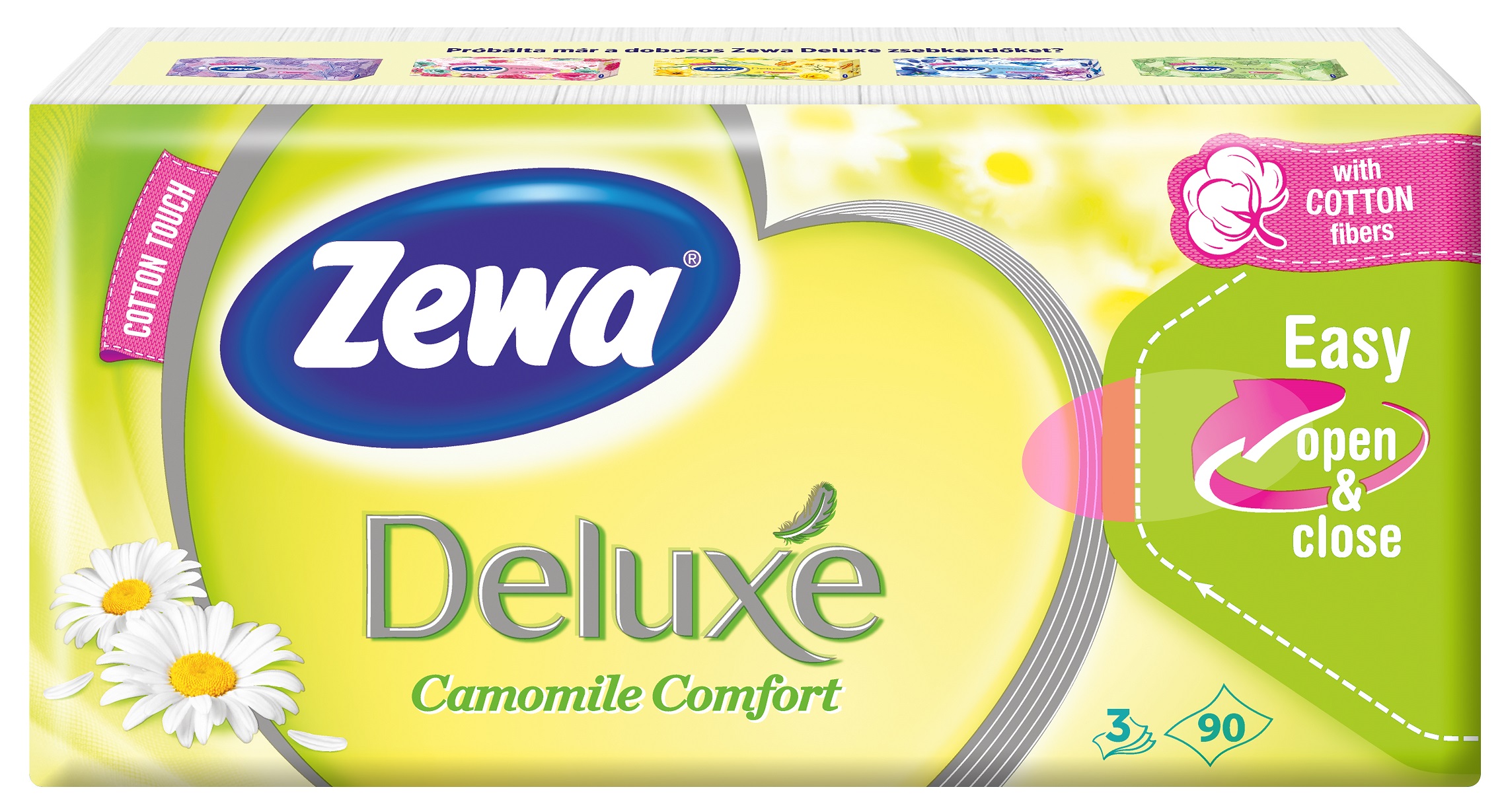 Zewa Deluxe 3 rétegű papír zsebkendő 90db Camomile