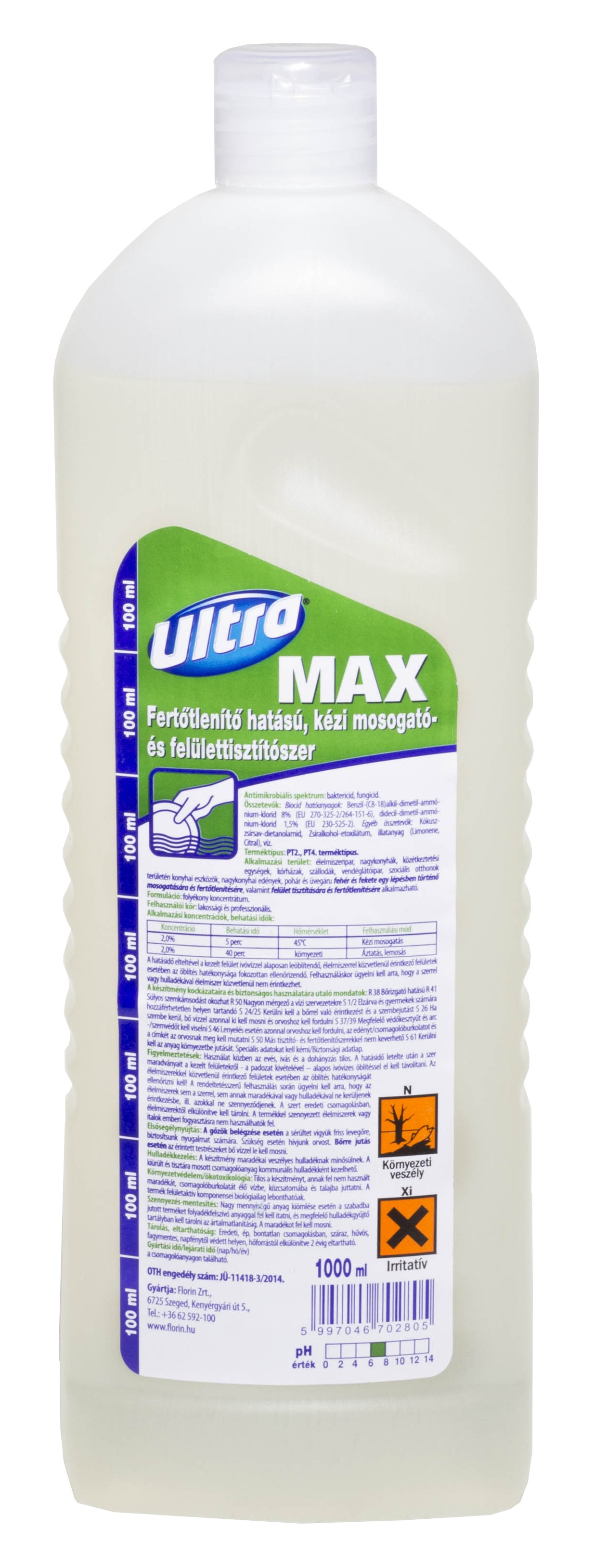 Ultra Max fertőtlenítő hatású, kézi mosogató- és felülettisztítószer 1000 ml